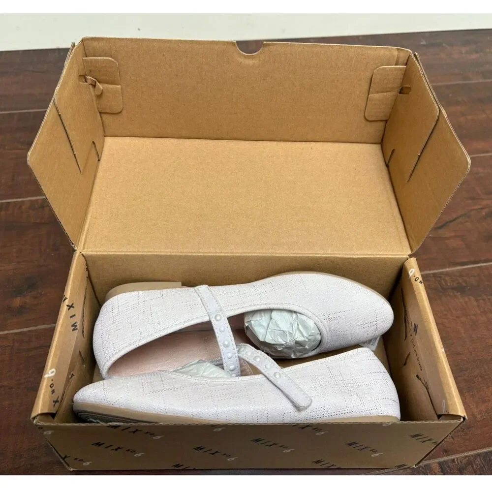 Mix No 6 White Glitter Mary Janes 33 US 2 Kid Pearl Strap Flower Girl Dress Shoe